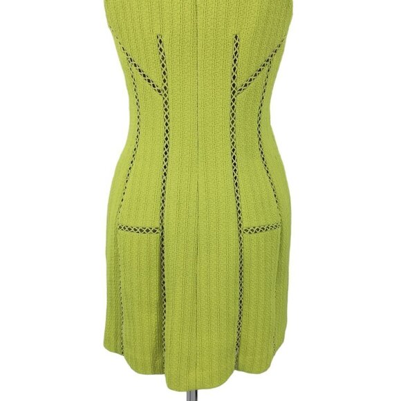 Rebecca Taylor Chartreuse Lattice Nude Illusion Dress Size 4 Green Sheath Lined - Picture 10 of 12